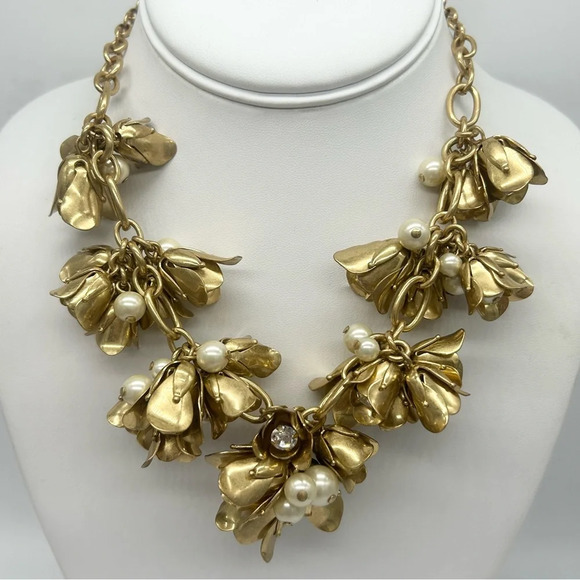 J. Crew Gold Pearl and Jeweled Dangles Necklace - Picture 1 of 4